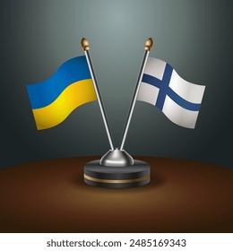 Ukraine and Finland flag together. Small table flag with color gradient background