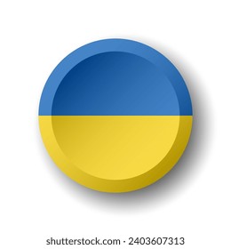 Ukraine Flagge - 3D-Kreis-Button mit heruntergefallenem Schatten. Vektorsymbol.