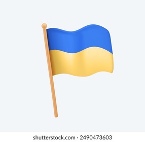 Ukraine Flag 3D icon vector. Ukrainian flag modern icon. Waving in the Wind on Pole. The concept of Support and love for Ukraine and the Ukrainian people