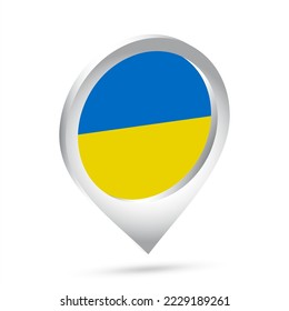 Ukraine flag 3d pin icon. Vector illustration.