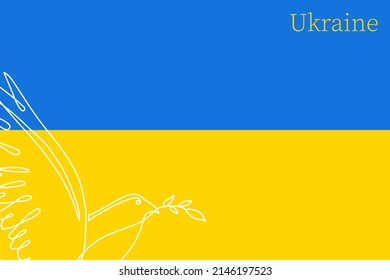 Ukraine flag background with dove and olive branch, symbol of peace and freedom. National blue-yellow sign of independence, backdrop. country wallpaper.Isolated.Vector illustration