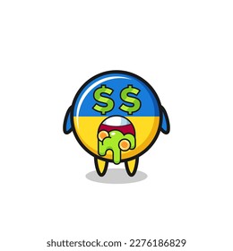 ukraine flag badge character with an expression of crazy about money , cute style design for t shirt, sticker, logo element
