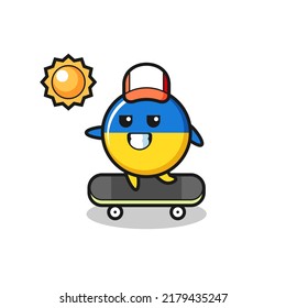 ukraine flag badge character illustration ride a skateboard , cute style design for t shirt, sticker, logo element