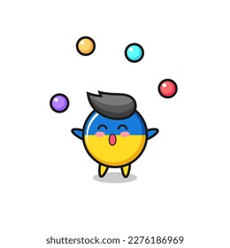 the ukraine flag badge circus cartoon juggling a ball , cute style design for t shirt, sticker, logo element