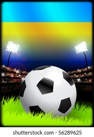 Ukraine Flag and Ball on Stadium Background Original Illustration