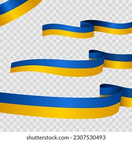 Ukraine flag banner ribbon vector illustration on transparent background isolated. Set of ribbons Glory to Ukraine