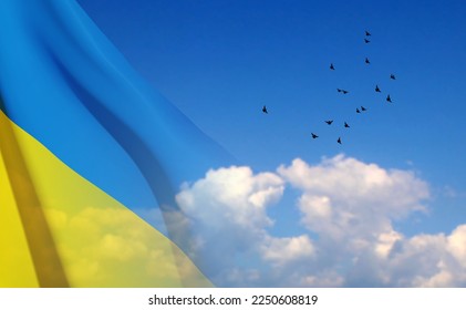 Bandera de Ucrania en un cielo azul. Antecedentes de la fiesta nacional. Vector EPS10