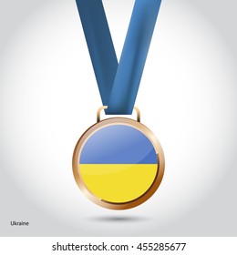 Ukraine Flag in Bronze Medal. Vector Illustration. RIO Olympic Game Bronze Medal. Vector Illustration