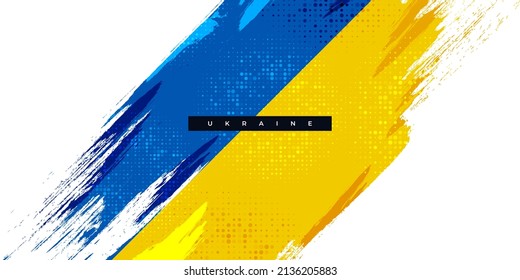 Ukraine Flag with Brush Concept. Flag of Ukraine in Grunge Style. Pray for Ukraine. Hand Painted Brush Flag of Ukraine Country