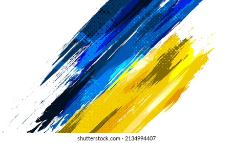 Ukraine Flag with Brush Concept and Halftone Effect. Flag of Ukraine in Grunge Style. Ukrainian Background with Hand Painted Concept