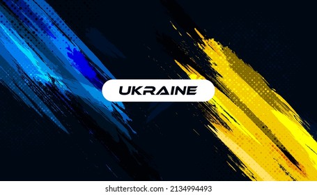 Ukraine Flag with Brush Concept and Halftone Effect. Flag of Ukraine in Grunge Style. Ukrainian Background with Hand Painted Concept