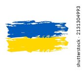 Ukraine flag brush design. Flag of Ukraine grunge style. Template banner. Independent country. Two colors flag, blue and yellow. Vector illustration flat design. Isolated on white background.