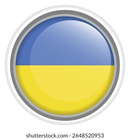 Ukraine Flag Button Icon Glossy Round National Emblem Vector Illustration