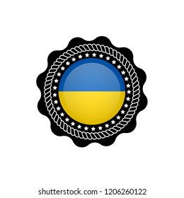 Ukraine flag button. Made in Ukraine label