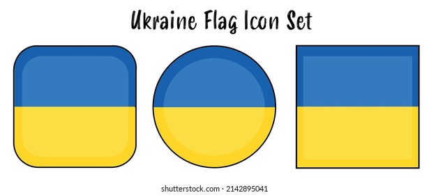 Ukraine Flag Button set - rounded, circle, and square for European push button concepts in 3D. 