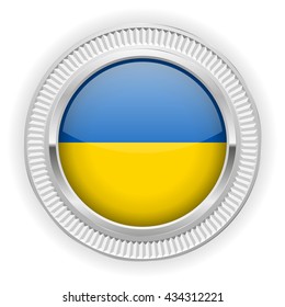 Ukraine flag buttons with silver border on white background