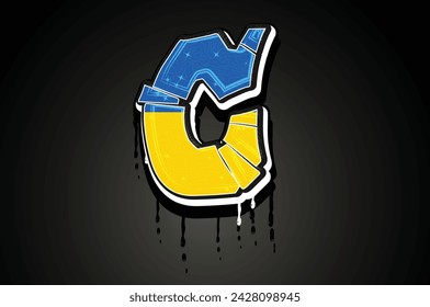 Ukraine Flag C Hand Lettering Graffiti alphabet vector template