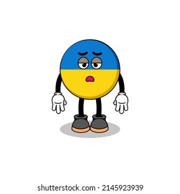 ukraine flag cartoon with fatigue gesture , character design