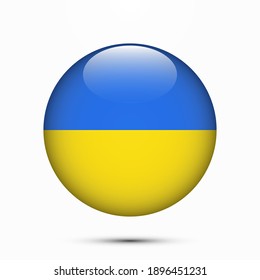 Ukraine flag circle shape button glass texture vector illustration