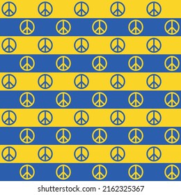 Ukraine flag color checker pattern. Yellow and blue checker pattern with peace symbol. Peace for Ukraine.