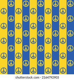 Ukraine flag color checker pattern. Yellow and blue checker pattern with peace symbol. Peace for Ukraine.