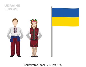 Ukraine Flag Country Traditional Dress Couple