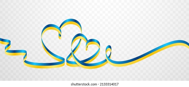 Ukraine flag design with colorful heart shaped ribbon vector illustration.