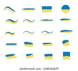 Diseños de la bandera de Ucrania. Conjunto de diseños abstractos de banderas de Ucrania