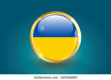 Ukraine flag in the form of a circle, can be used for independence day or other events. Ukraine icon gold glossy badge button with Ukraine flag and shadow on light background. vector illustration.