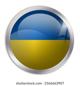 Ukraine flag - glossy circle button displays a colorful flag representing a country cultural identity and heritage. The essence of national pride and unity.