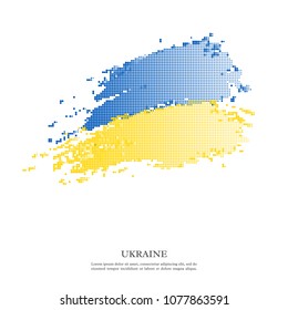 Ukraine flag with halftone effect, grunge texture. Isolated on white background. Vector illustration.