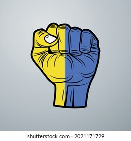 Ukraine Flag with Hand Design isolated on white background. Vector illustration