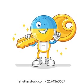 the ukraine flag head carry the key mascot. cartoon vector