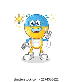 the ukraine flag head got an idea cartoon. mascot vector