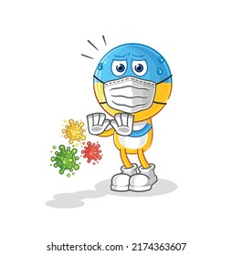 Der ukraine Flaggenkopf weicht den Virenkartoon ab. Cartoon-Maskottvektor