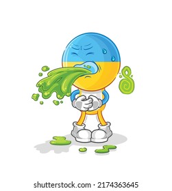 the ukraine flag head throw up cartoon. cartoon mascot vector