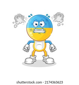 the ukraine flag head very angry mascot. cartoon vector