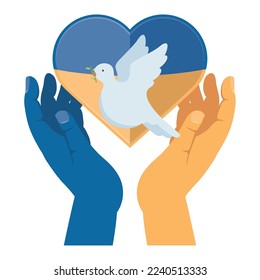 ukraine flag in heart and hands icon