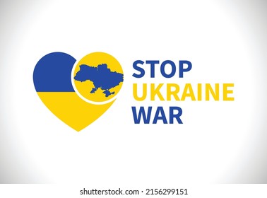 Ukraine flag heart and map sign with stop ukraine war text