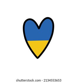 Ukraine flag heart shape doodle icon, vector illustration