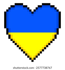 Ukraine flag with heart shape in pixel art style