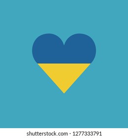 Ukraine flag icon in a heart shape in flat design. Independence day or National day holiday concept.