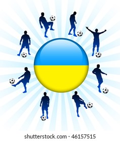 Ukraine Flag Icon on Internet Button with Soccer Players Original Vector Illustration