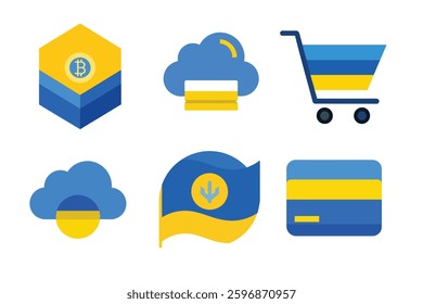 Ukraine flag Icon Set, state symbol isolated on background national banner. Greeting card National Independence Day of the republic of Ukraine. Vector  Design