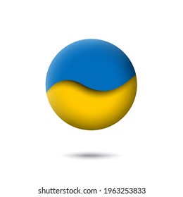 Ukraine flag icon in the shape of circle. Abstract waving flag of ukraine. Paper cut style. Vector symbol, icon, round button