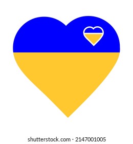 Ukraine flag icon in the shape of heart isolated on white. Save Ukraine concept. Vector Ukrainian symbol, icon, button.