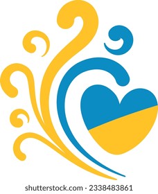 Ukraine flag icon in the shape of heart. Abstract patriotic ukrainian flag with love symbol. Blue and yellow conceptual idea - with Ukraine in his heart. Support for the country during the occupation.
