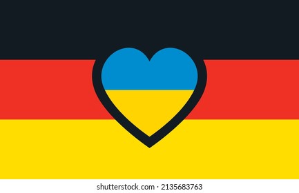 Ukraine flag in iconic heart shape placed over the German flag to symbolise the acceptance of Ukrainian refugees into Germany, as well as the love expressed by Ukrainian people for humanitarian aid.