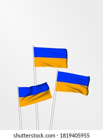 Ukraine flag for independence day. 3D corrugated flagpole and fabric fluttering in the wind
