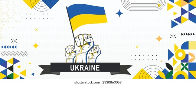 Ukraine flag independence day geometric Country web banner. corporate abstract background design with flag theme. Country Vector Illustration